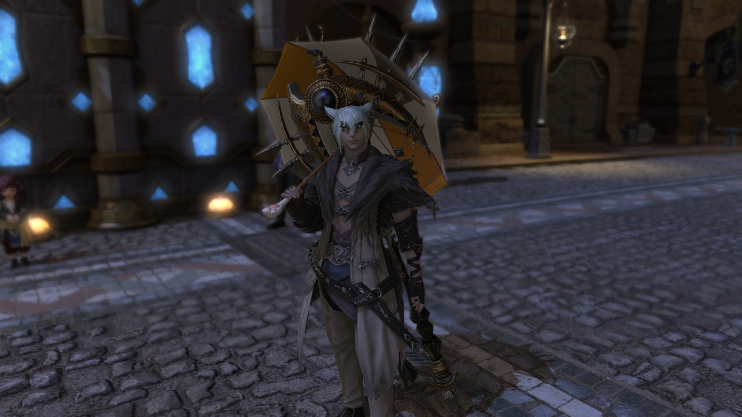Kite in FF14 with his cat parasol.